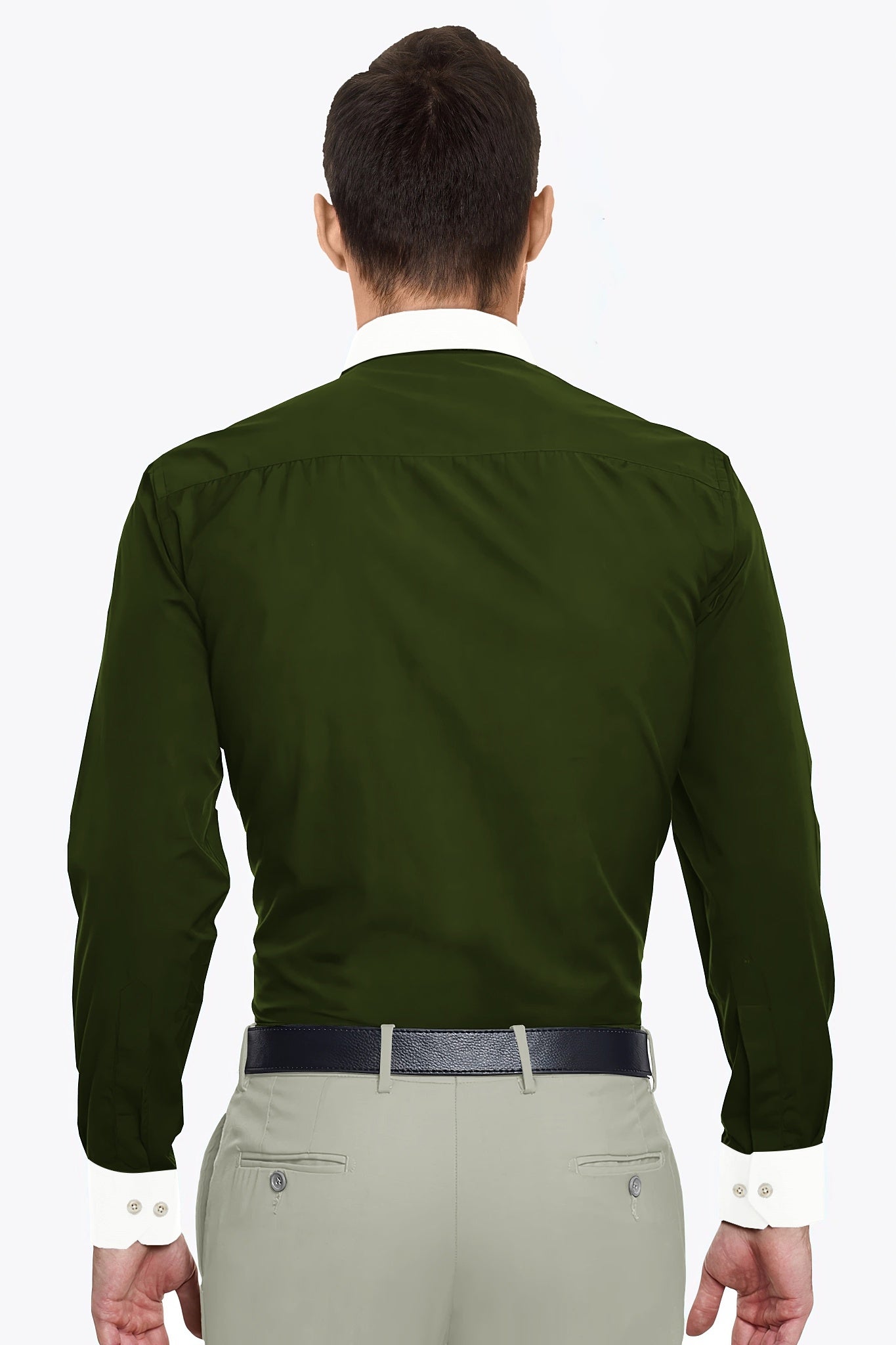 Basil Green Men's Designer Giza Cotton Shirt - Contrast Stitch Shirt in Delhi