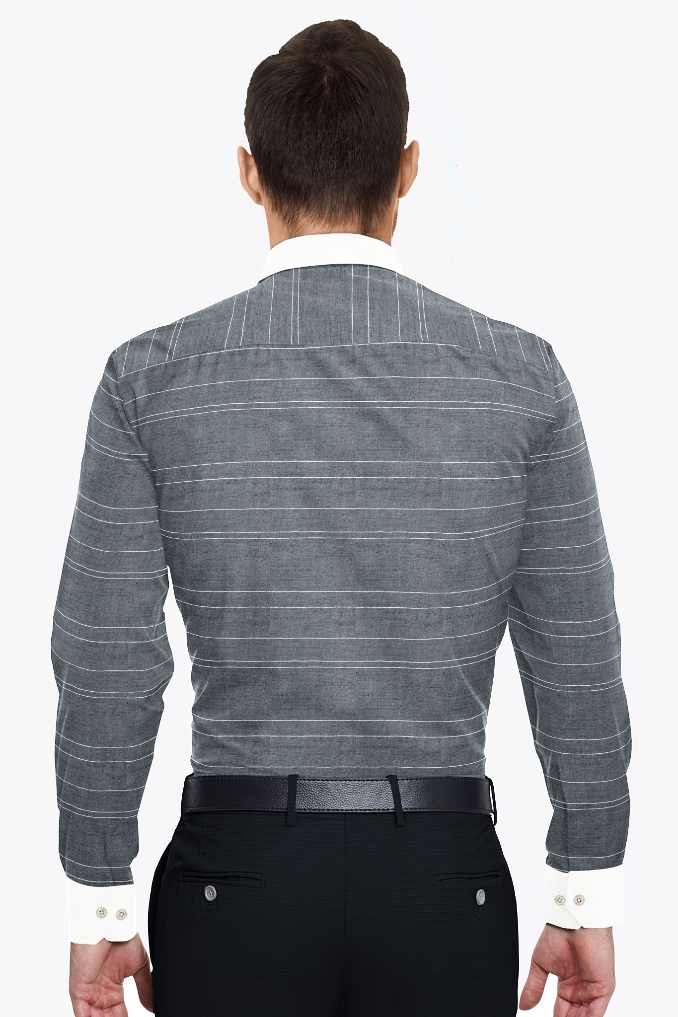 Coal Black and White Wide Stripe Designer Cotton Linen Shirt