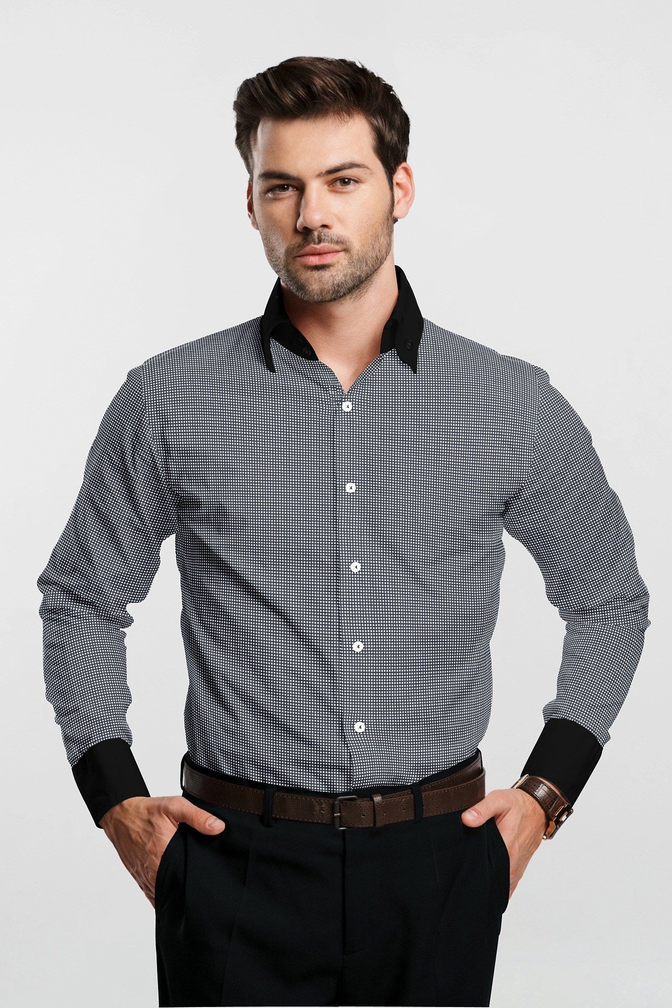 Ebony Black and White Ninja Kunai Star Shuriken Printed Designer Cotton Shirt