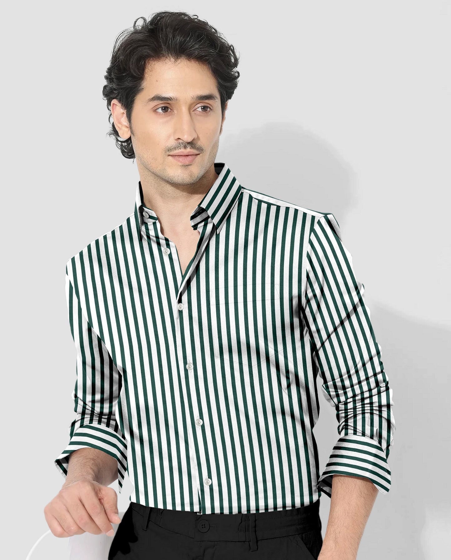 Everglade Forest Green Candy Stripes Cotton Shirt