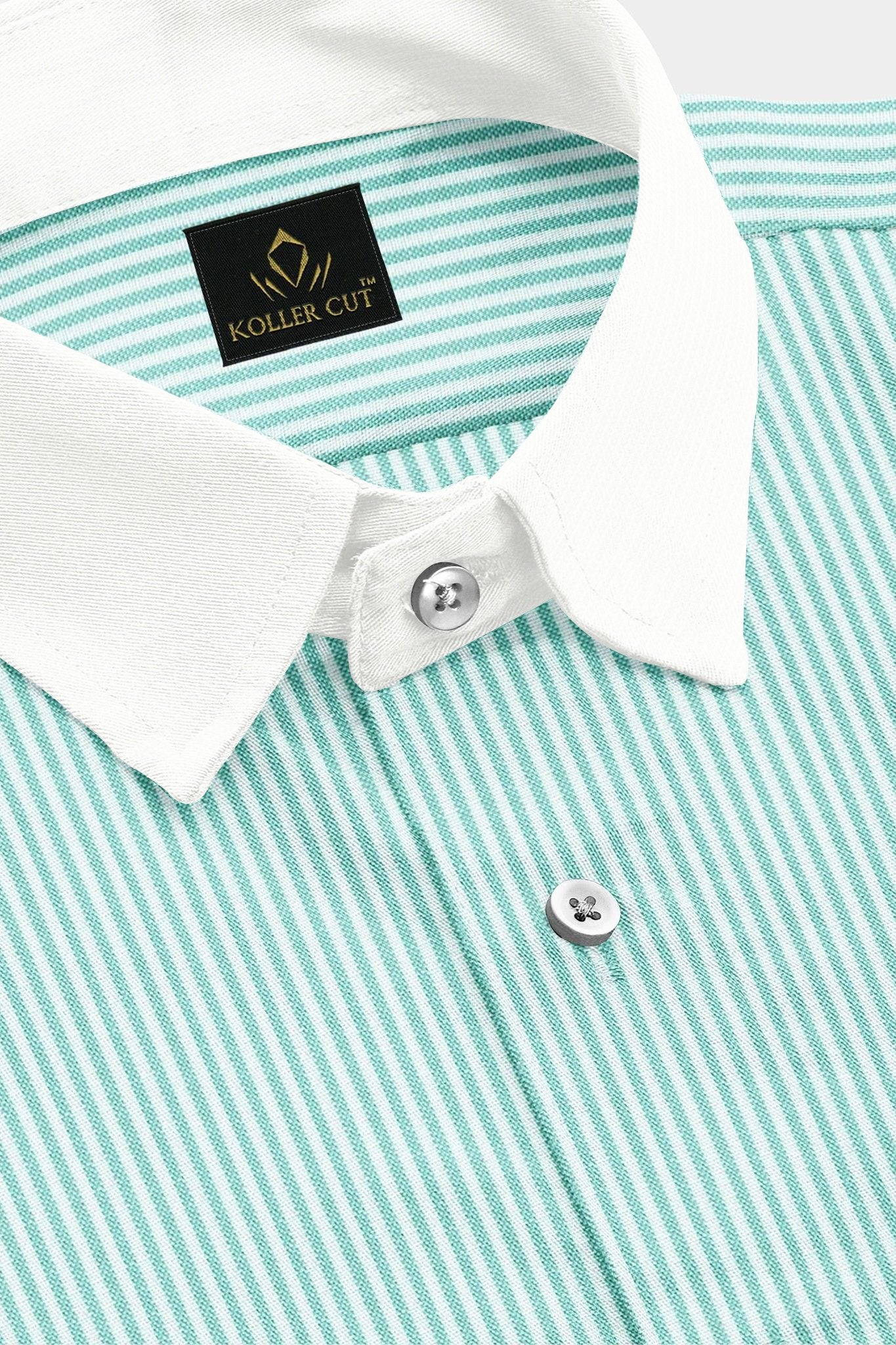 Ambrosia Green and White Candy Stripes Designer Cotton Shirt