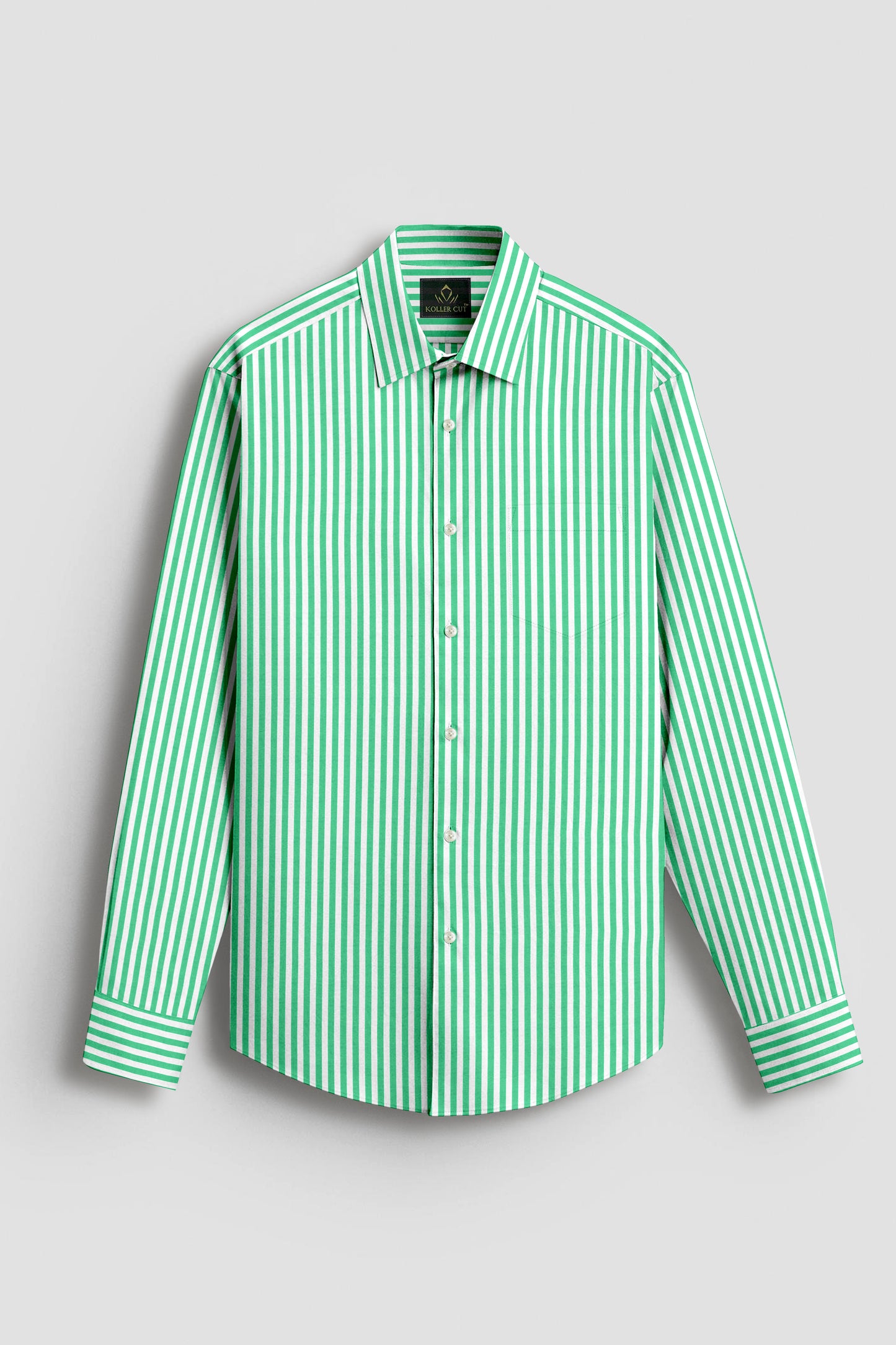 White and Zephyr Green Candy Stripes Cotton Shirt