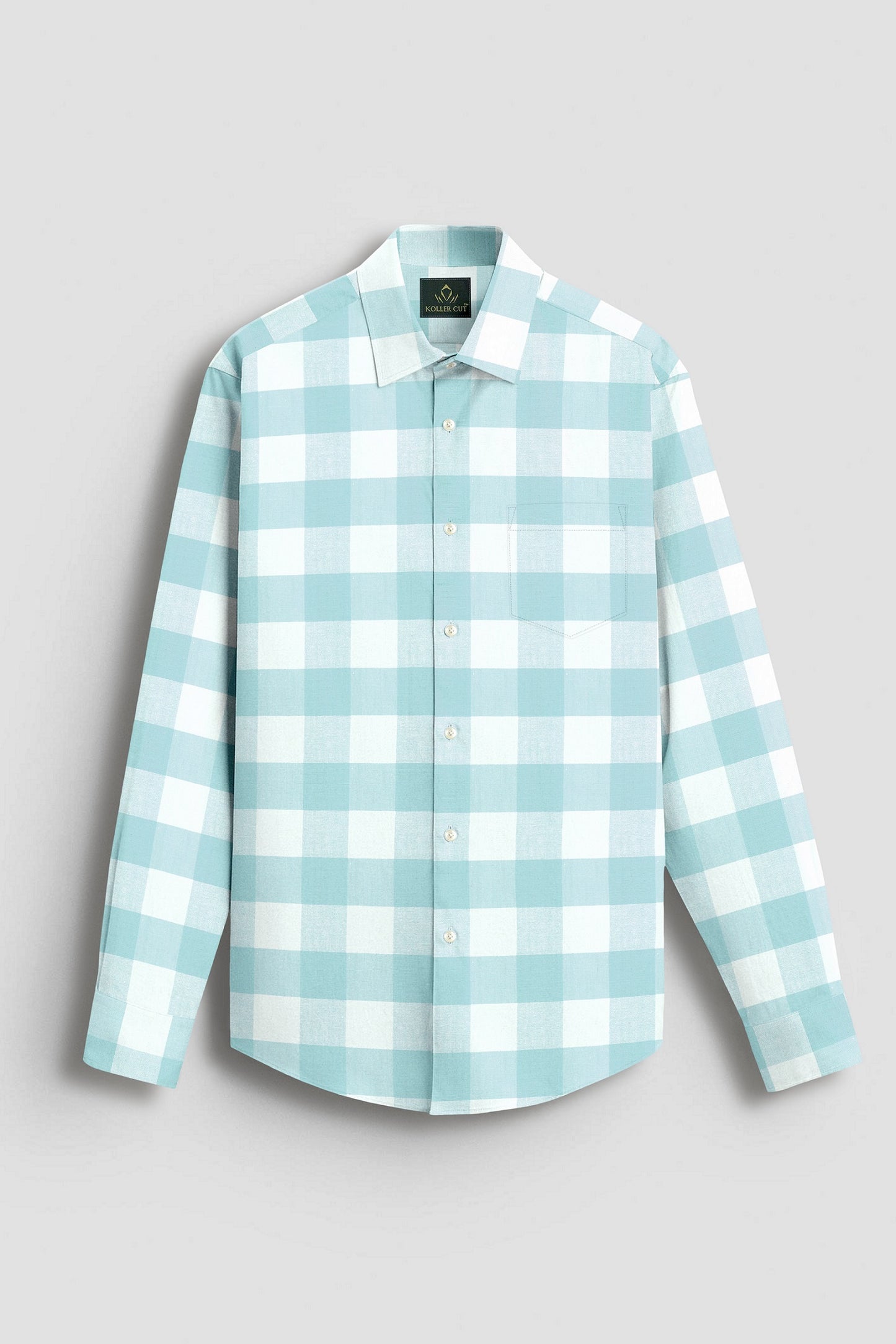 White and Turquoise Blue Buffalo Chekcs Oxford Cotton Shirt