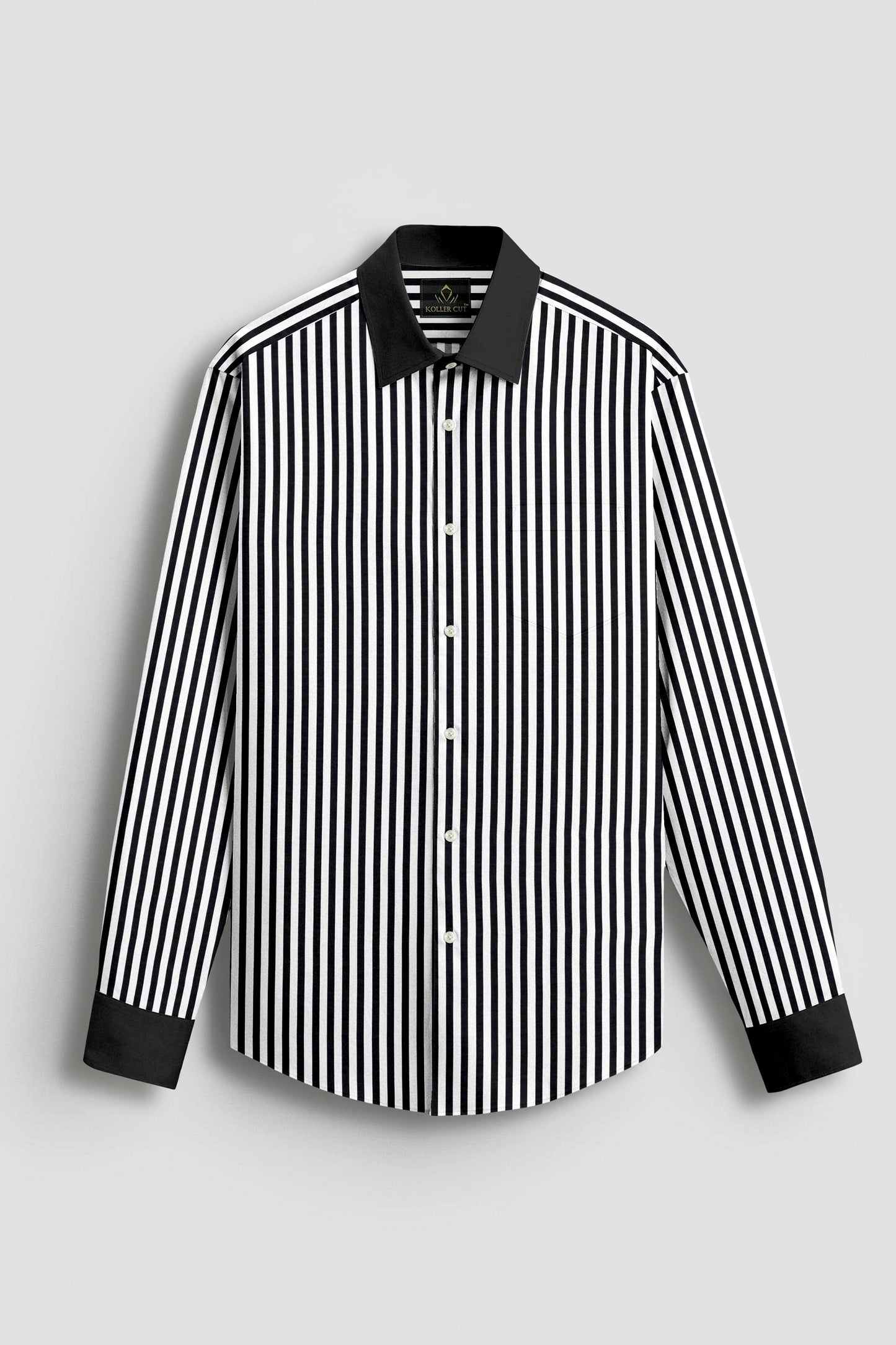 Jet Black and White Candy Stripes Designer Cotton Shirt