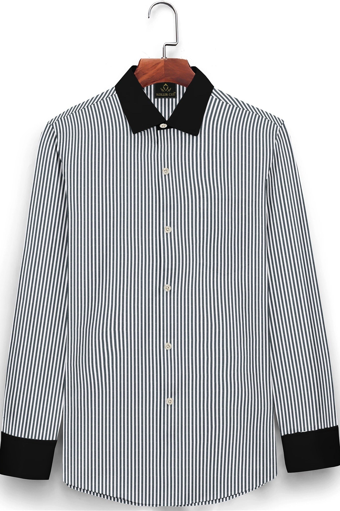 Charcoal Black and White Candy Stripes Designer Cotton Shirt