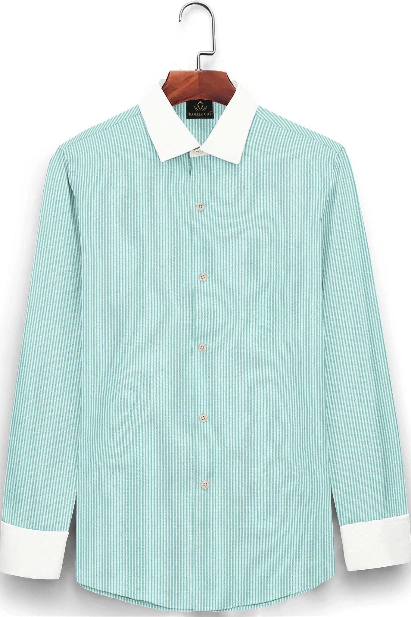 Ambrosia Green and White Candy Stripes Designer Cotton Shirt