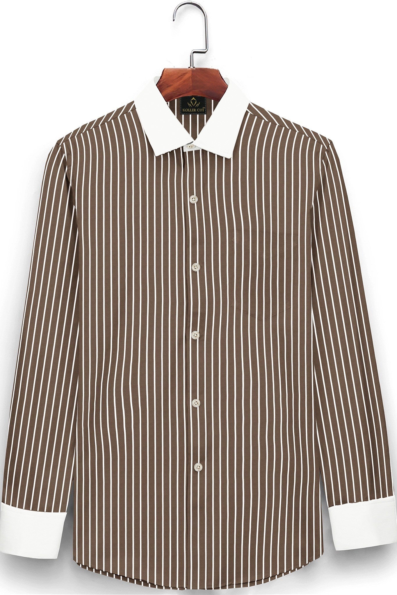 Tortilla Brown and White Pinstripes Designer Cotton Shirt