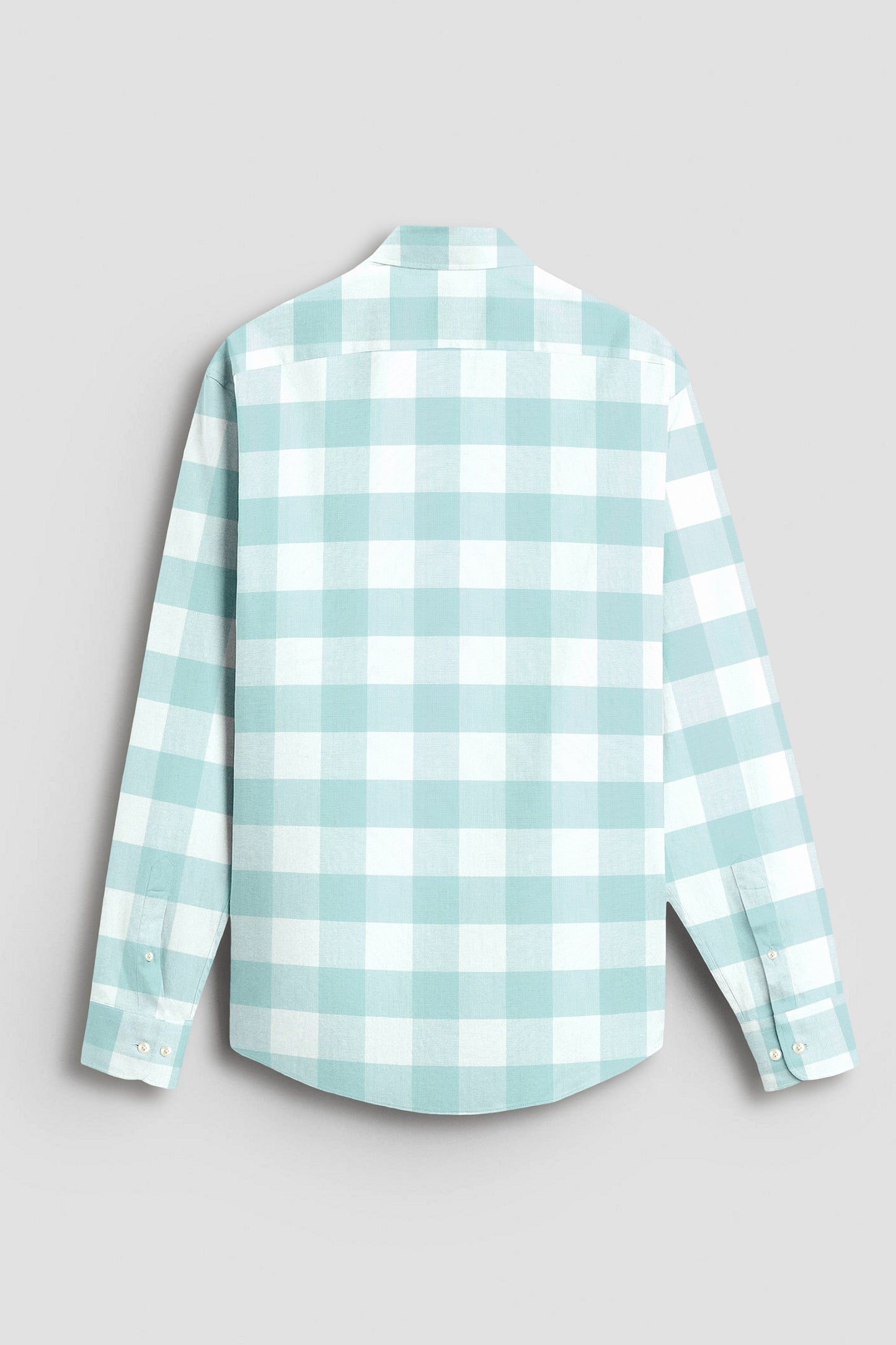 White and Turquoise Blue Buffalo Chekcs Oxford Cotton Shirt