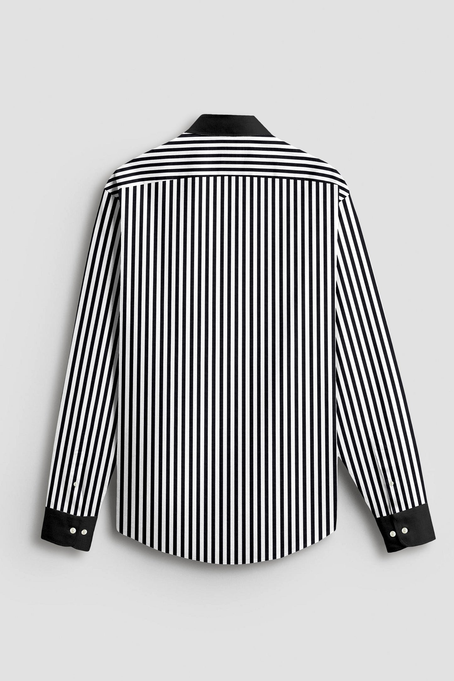 Jet Black and White Candy Stripes Designer Cotton Shirt