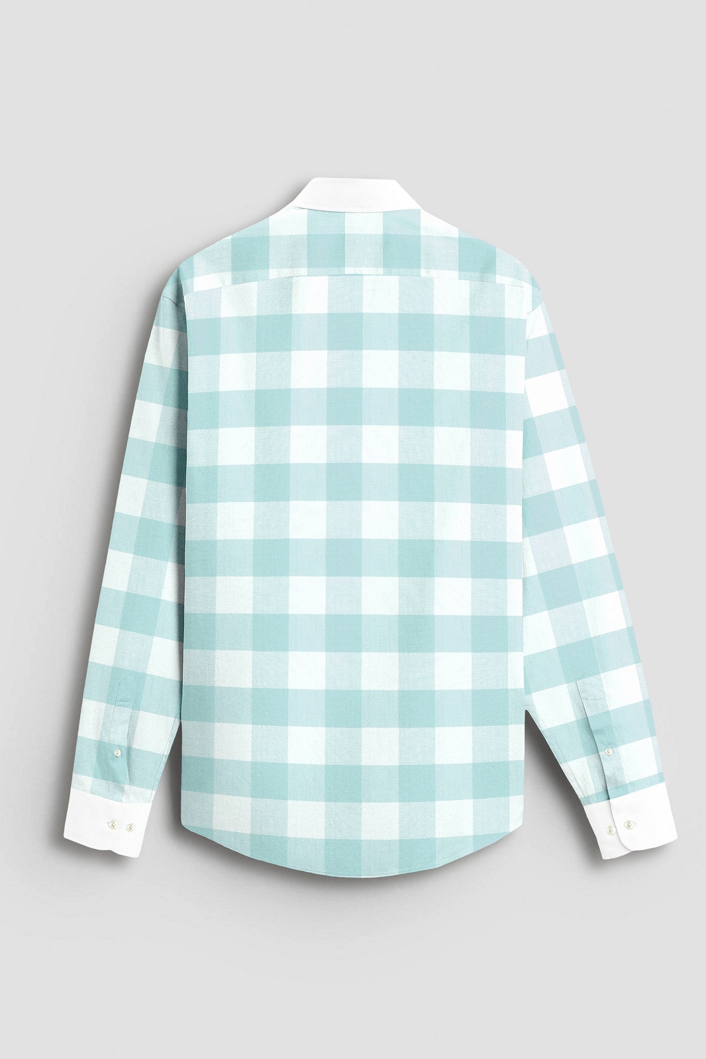 White and Turquoise Blue Buffalo Chekcs Oxford Designer Cotton Shirt