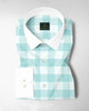 White and Turquoise Blue Buffalo Chekcs Oxford Designer Cotton Shirt