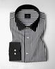 Jet Black and White Candy Stripes Designer Cotton Shirt