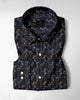 Asphalt Black with Peach Pink and Pale Gold Jacquard Leaf Printed Stripes Cotton Shirt