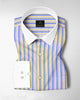 White with Lapis Blue and Lemon Yellow Multicolored Multitrack Stripes Cotton Shirt Designer Cotton Shirt
