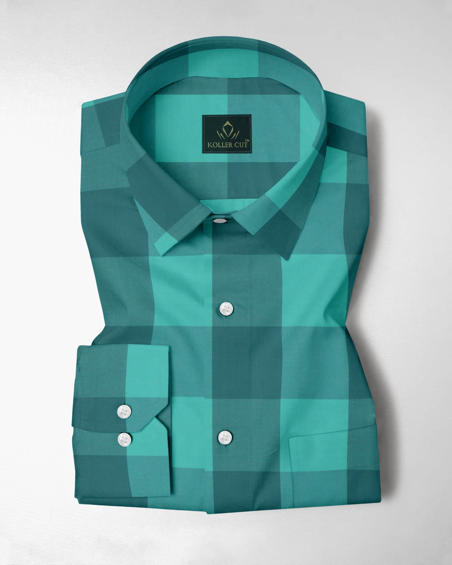 Billiard Green and Biscay Green Buffalo Checks Cotton Shirt