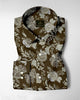 Lizard Brown with Olive Green and Moth Cream Marigold Plant Printed Cotton Shirt