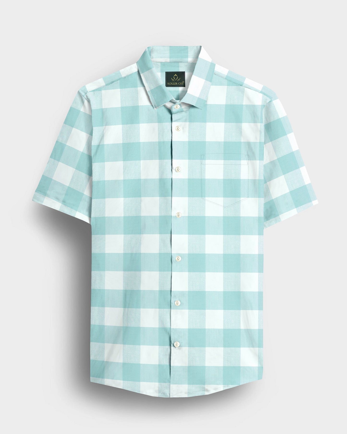 White and Turquoise Blue Buffalo Chekcs Oxford Cotton Shirt