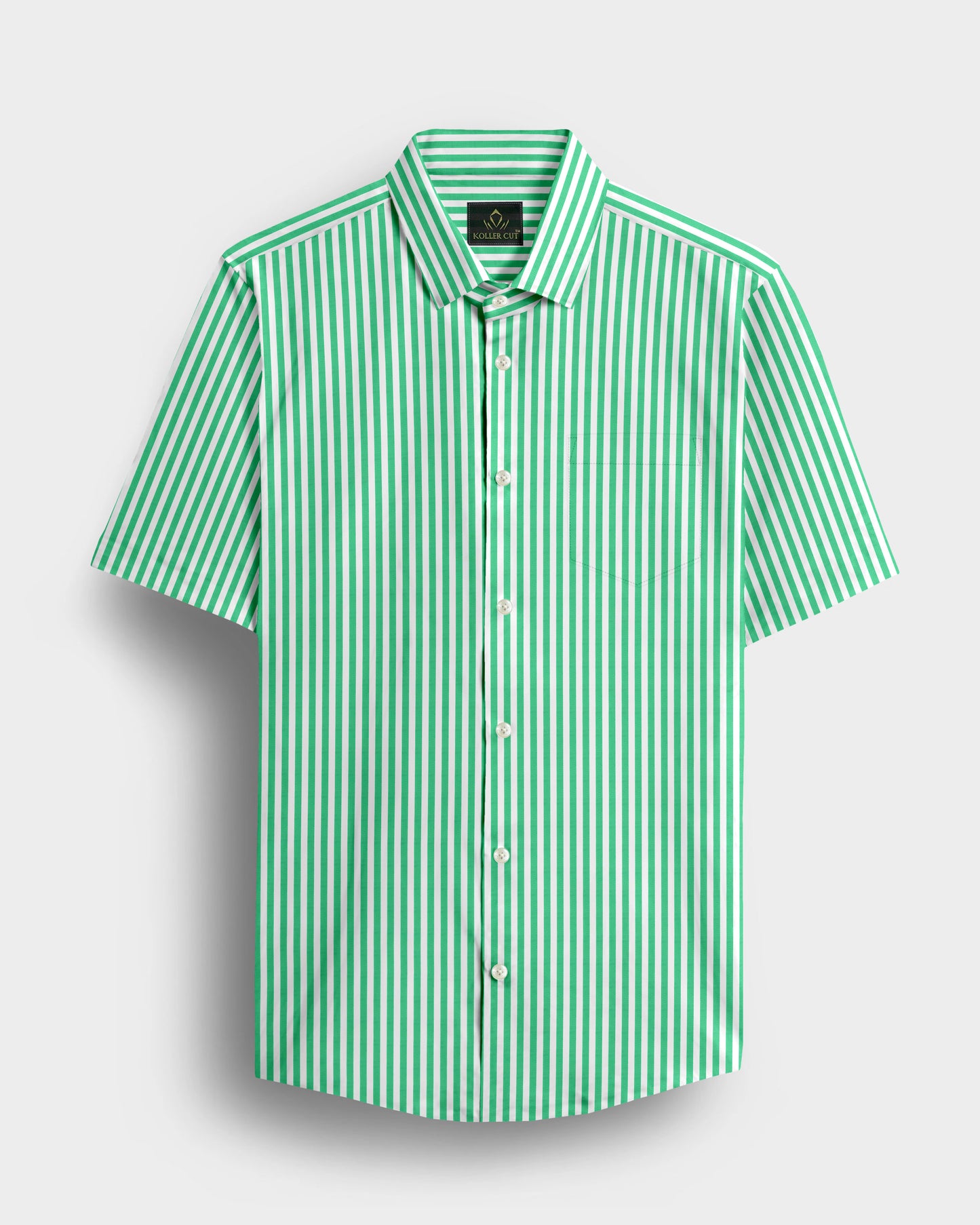 White and Zephyr Green Candy Stripes Cotton Shirt