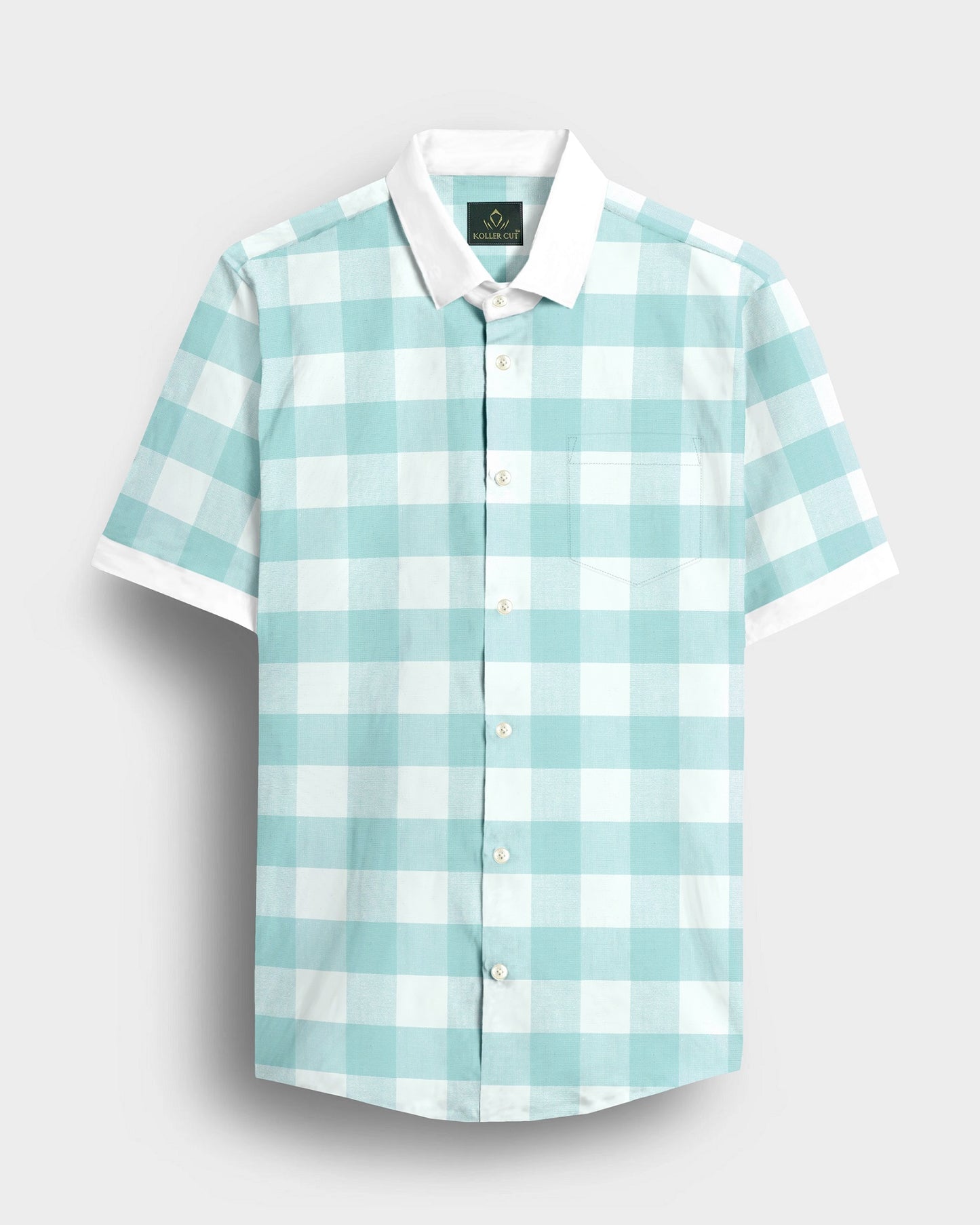 White and Turquoise Blue Buffalo Chekcs Oxford Designer Cotton Shirt