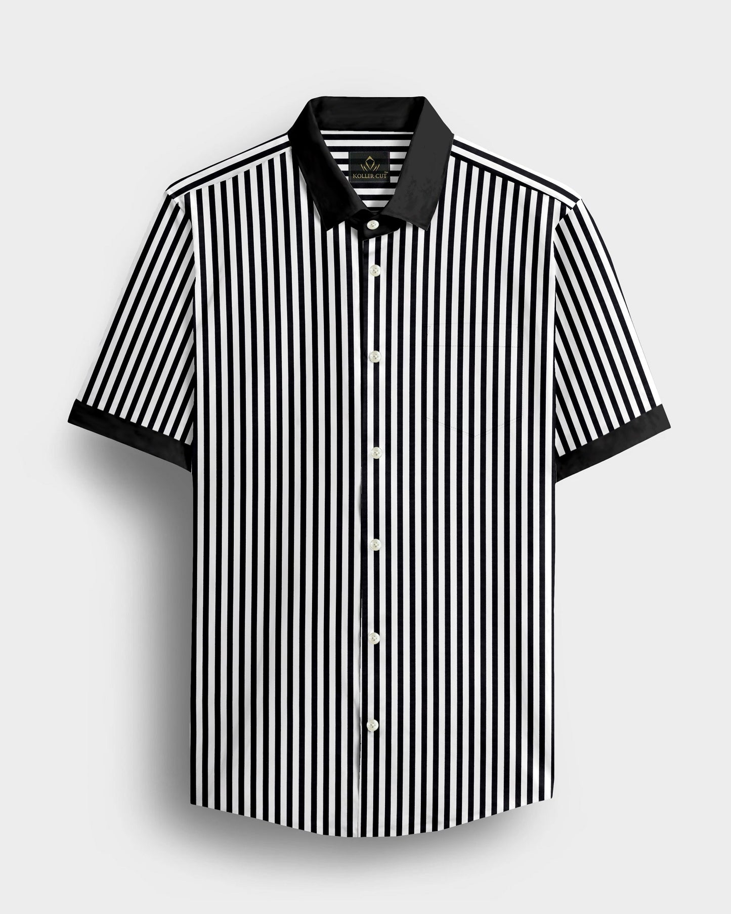 Jet Black and White Candy Stripes Designer Cotton Shirt