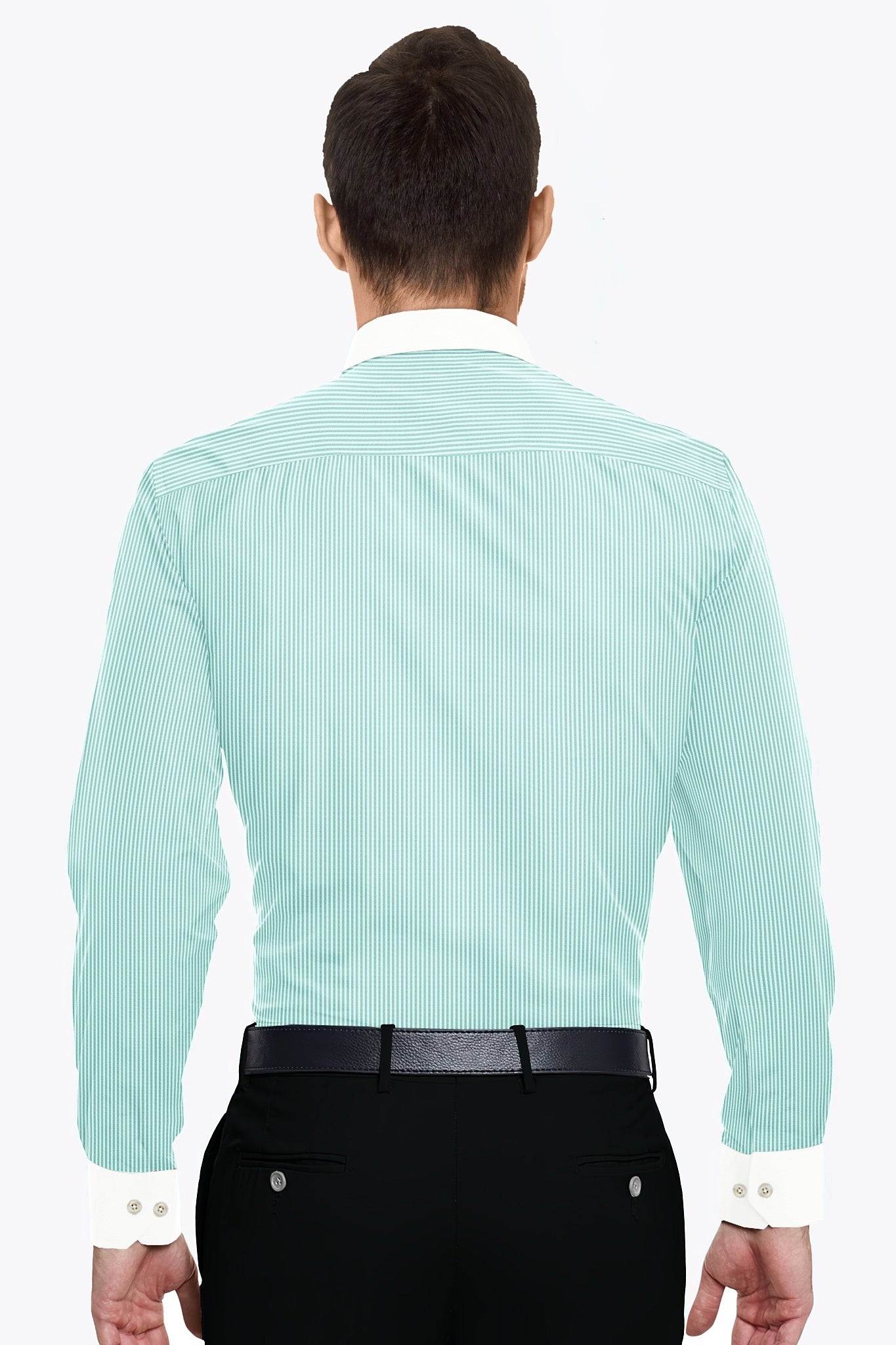 Ambrosia Green and White Candy Stripes Designer Cotton Shirt