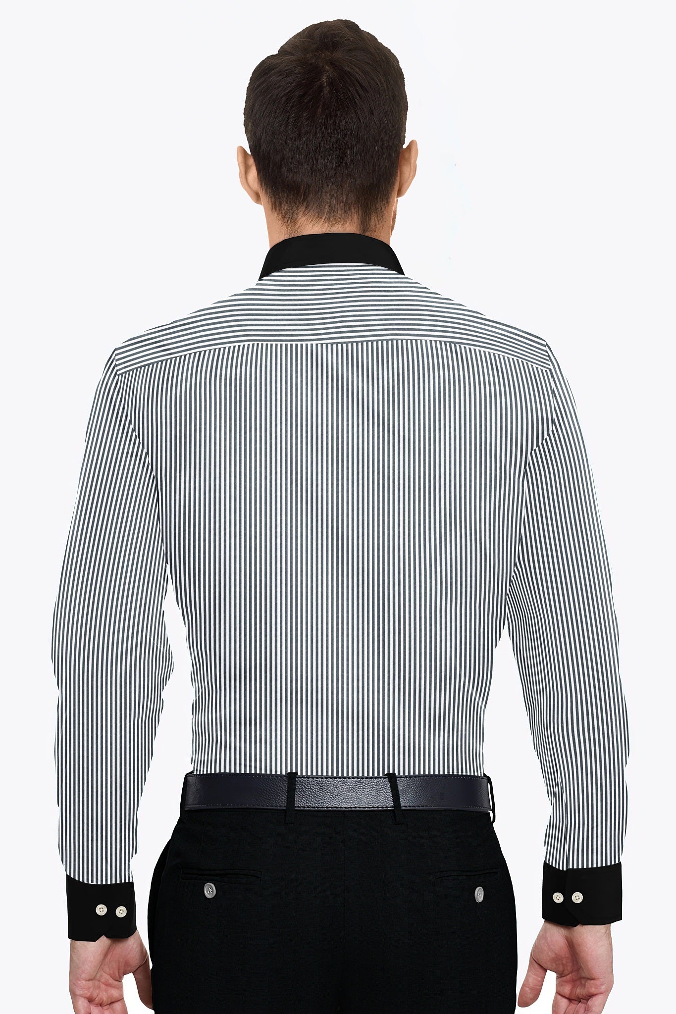 Charcoal Black and White Candy Stripes Designer Cotton Shirt
