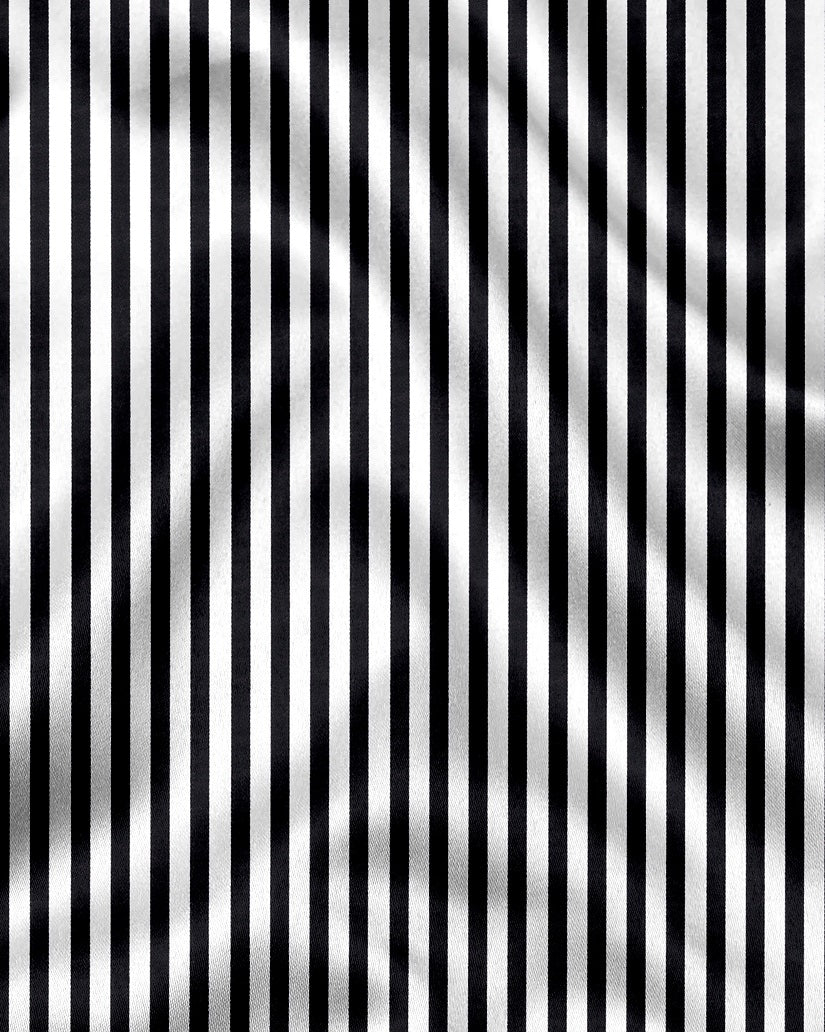 Jet Black and White Candy Stripes Designer Cotton Shirt