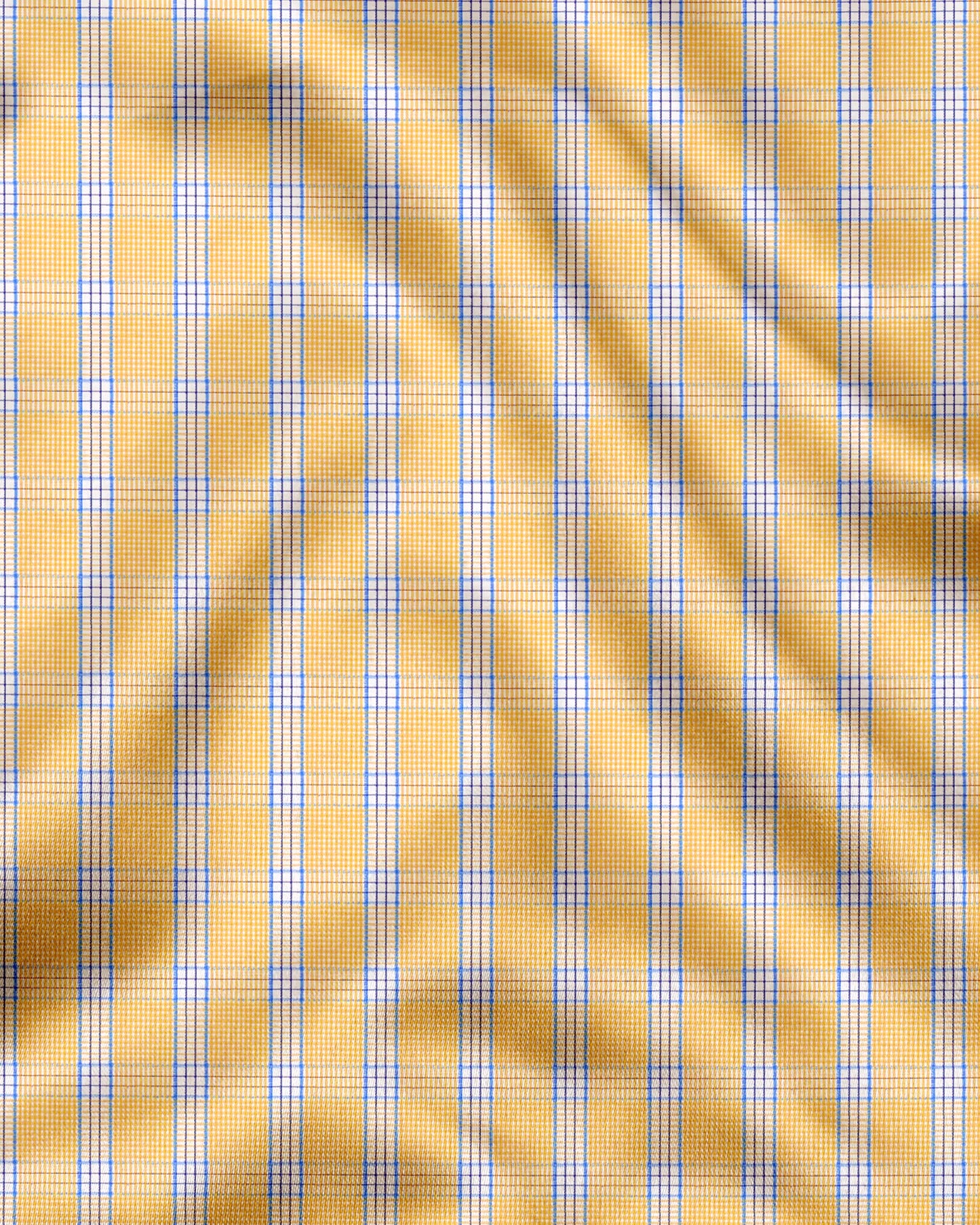 White with Citron Yellow and Paradise Blue Checks Cotton Shirt