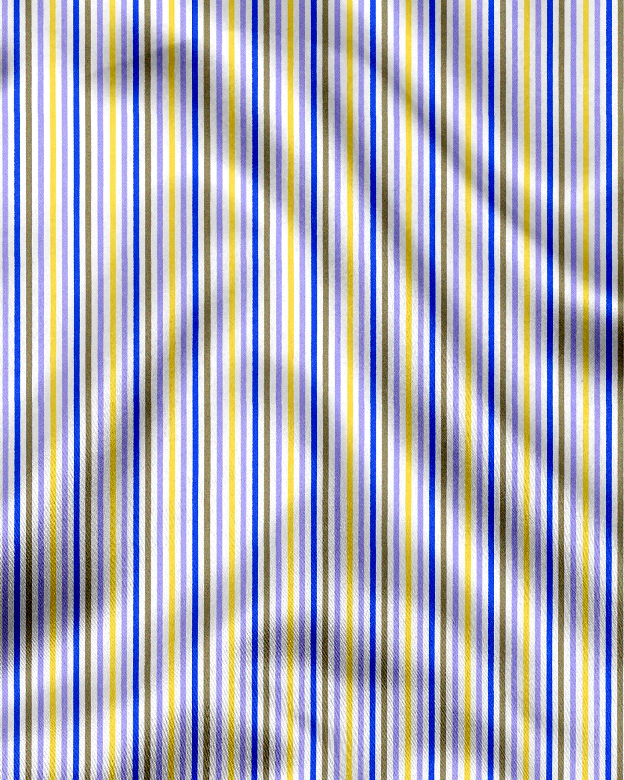 White with Lapis Blue and Lemon Yellow Multicolored Multitrack Stripes Cotton Shirt