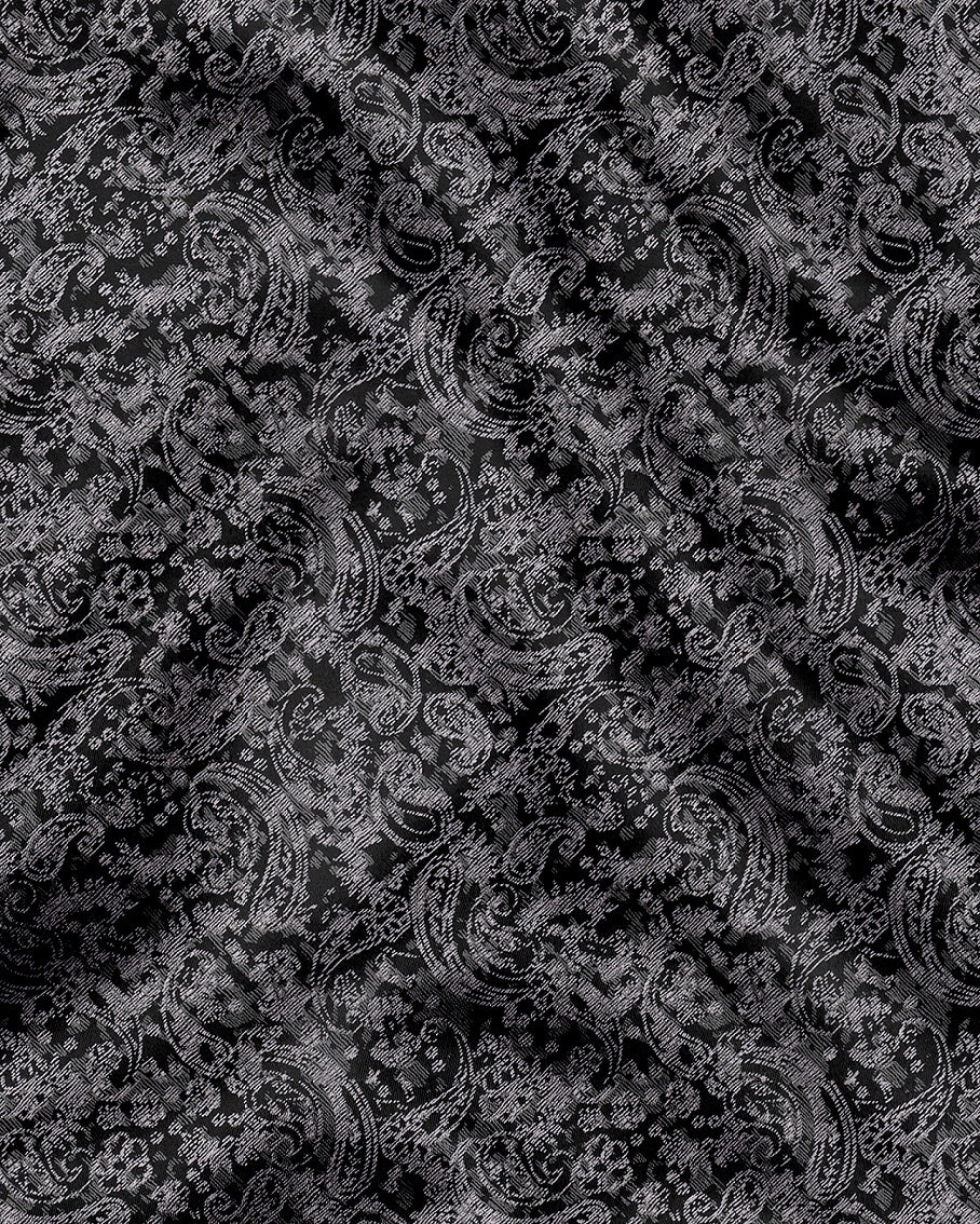 Carbon Black and Meteorite Grey Paisley Pattern Printed Designer Giza Cotton Shirt