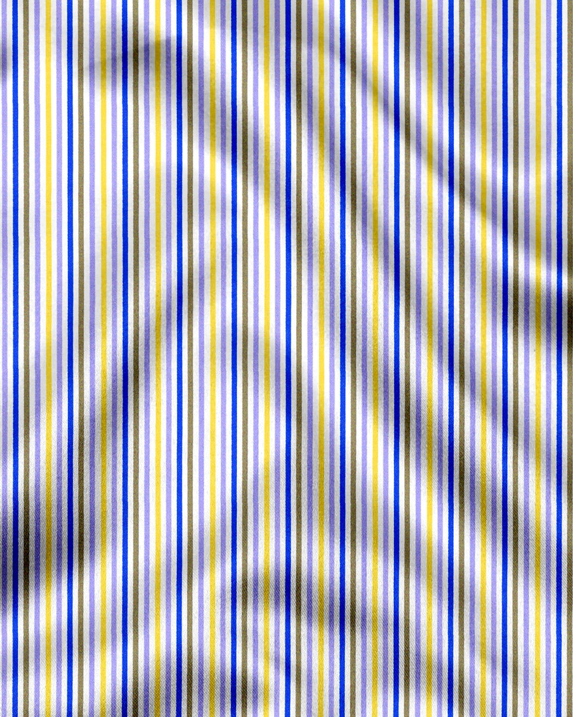 White with Lapis Blue and Lemon Yellow Multicolored Multitrack Stripes Designer Cotton Shirt