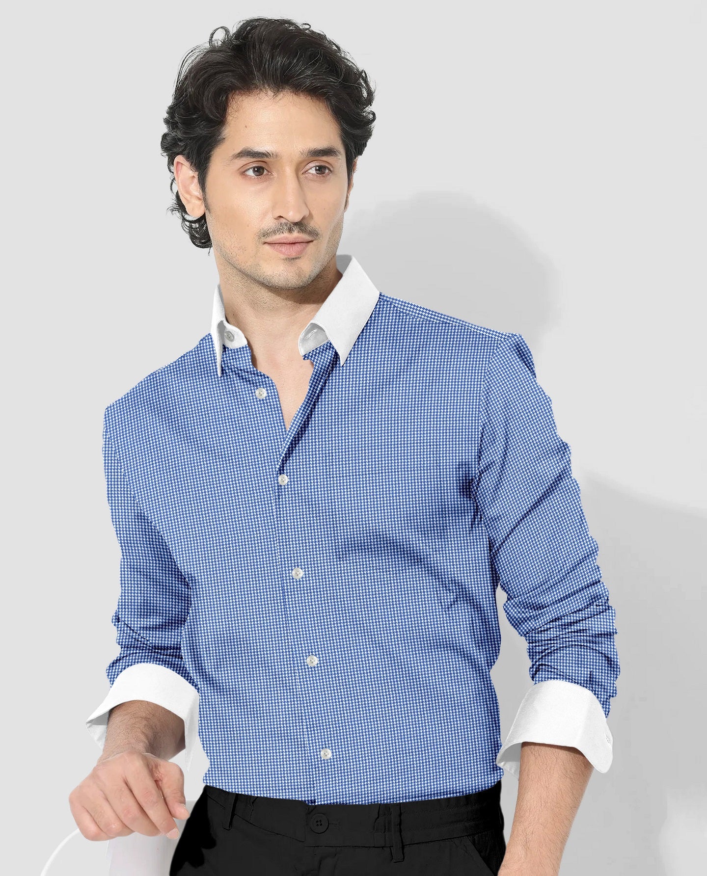Baleine Blue and White Ninja Shuriken Printed Designer Cotton Shirt