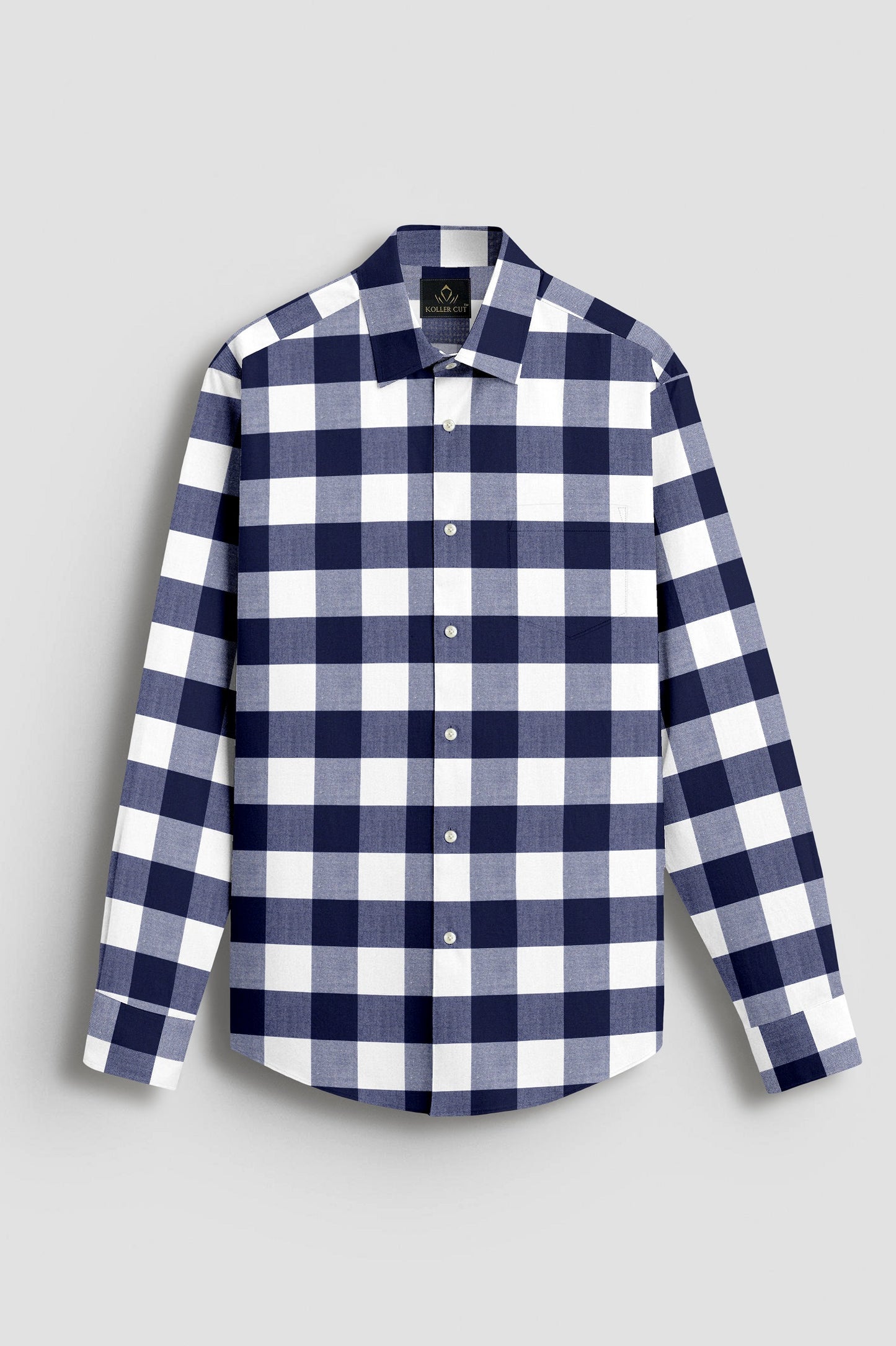 White and Ink Blue Buffalo Checks Cotton Shirt