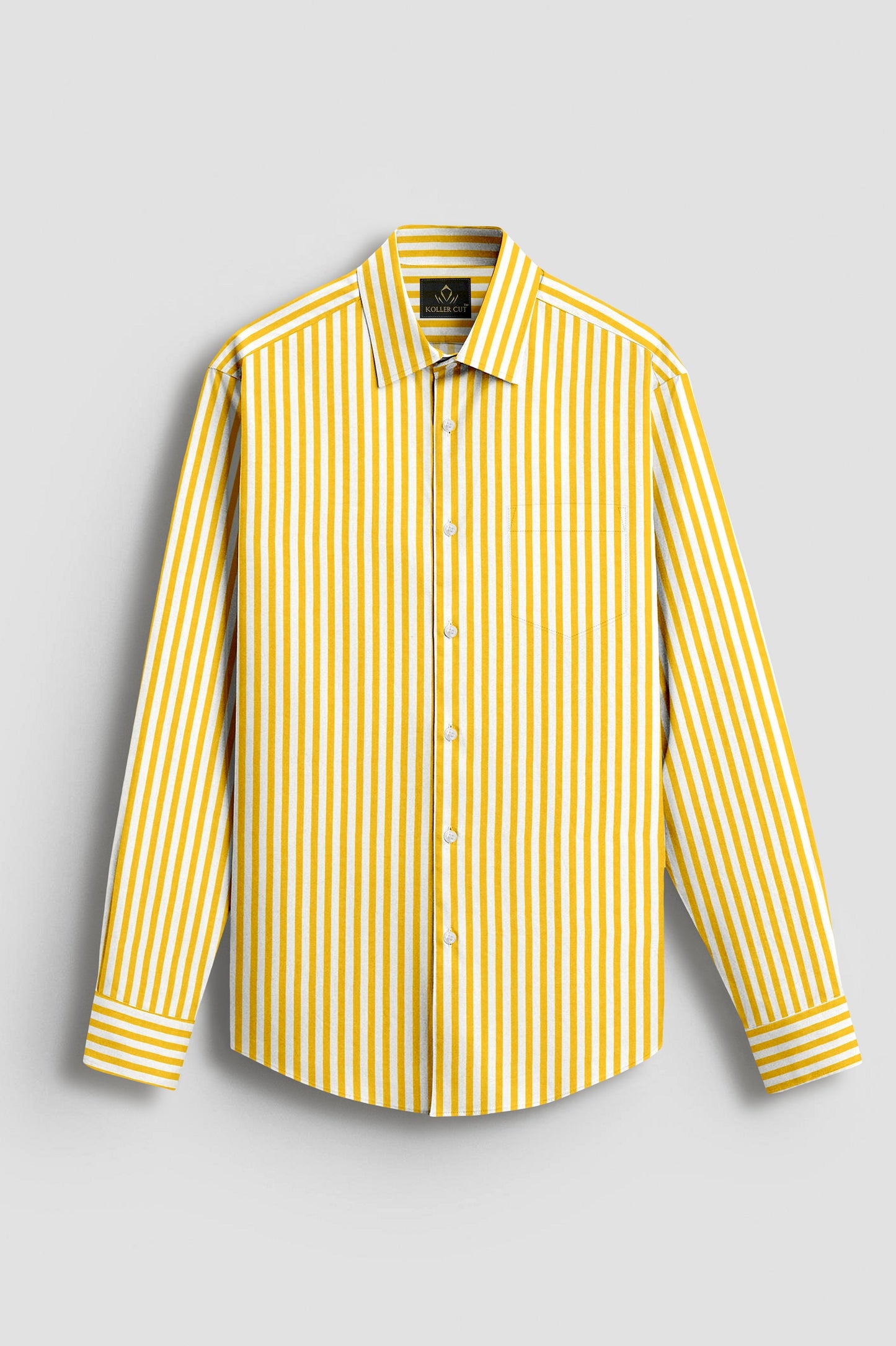 Lemon Yellow and White Candy Stripes Cotton Shirt