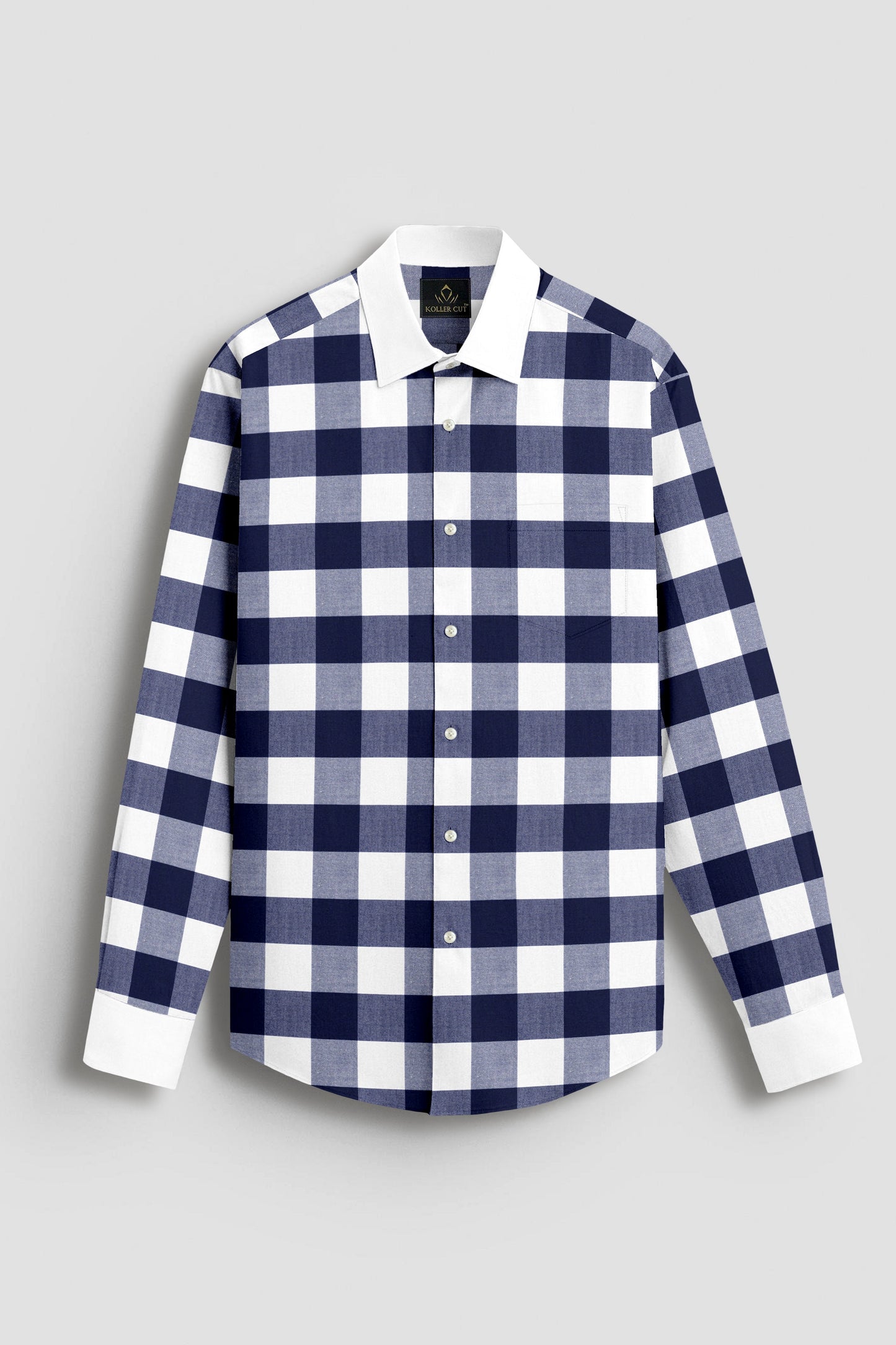 White and Ink Blue Buffalo Checks Designer Cotton Shirt