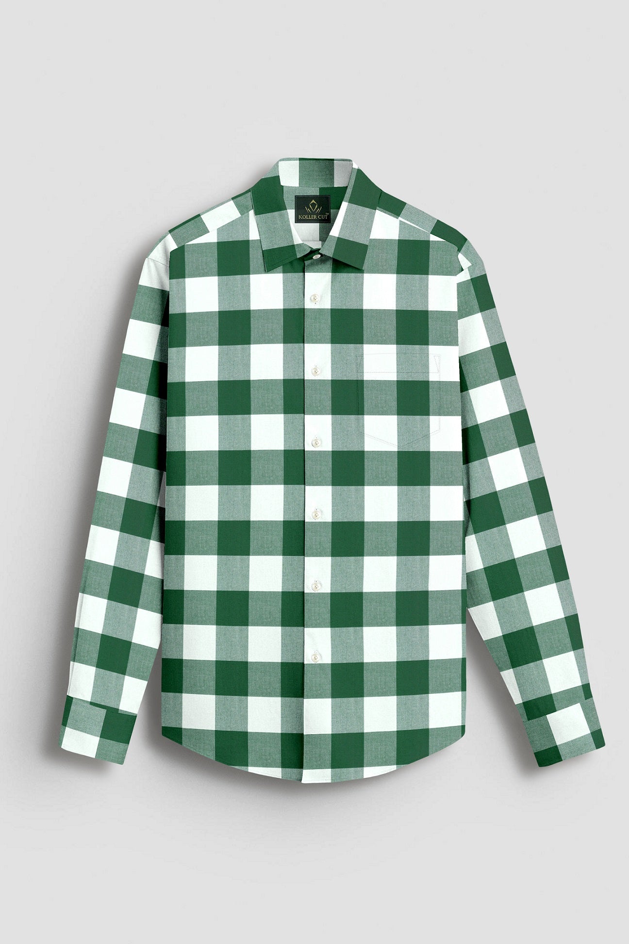 White and Emerald Green Buffalo Chekcs Oxford Cotton Shirt
