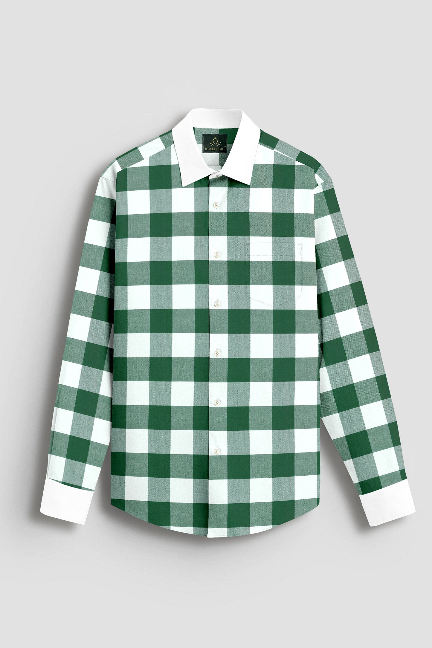 White and Emerald Green Buffalo Chekcs Oxford Designer Cotton Shirt