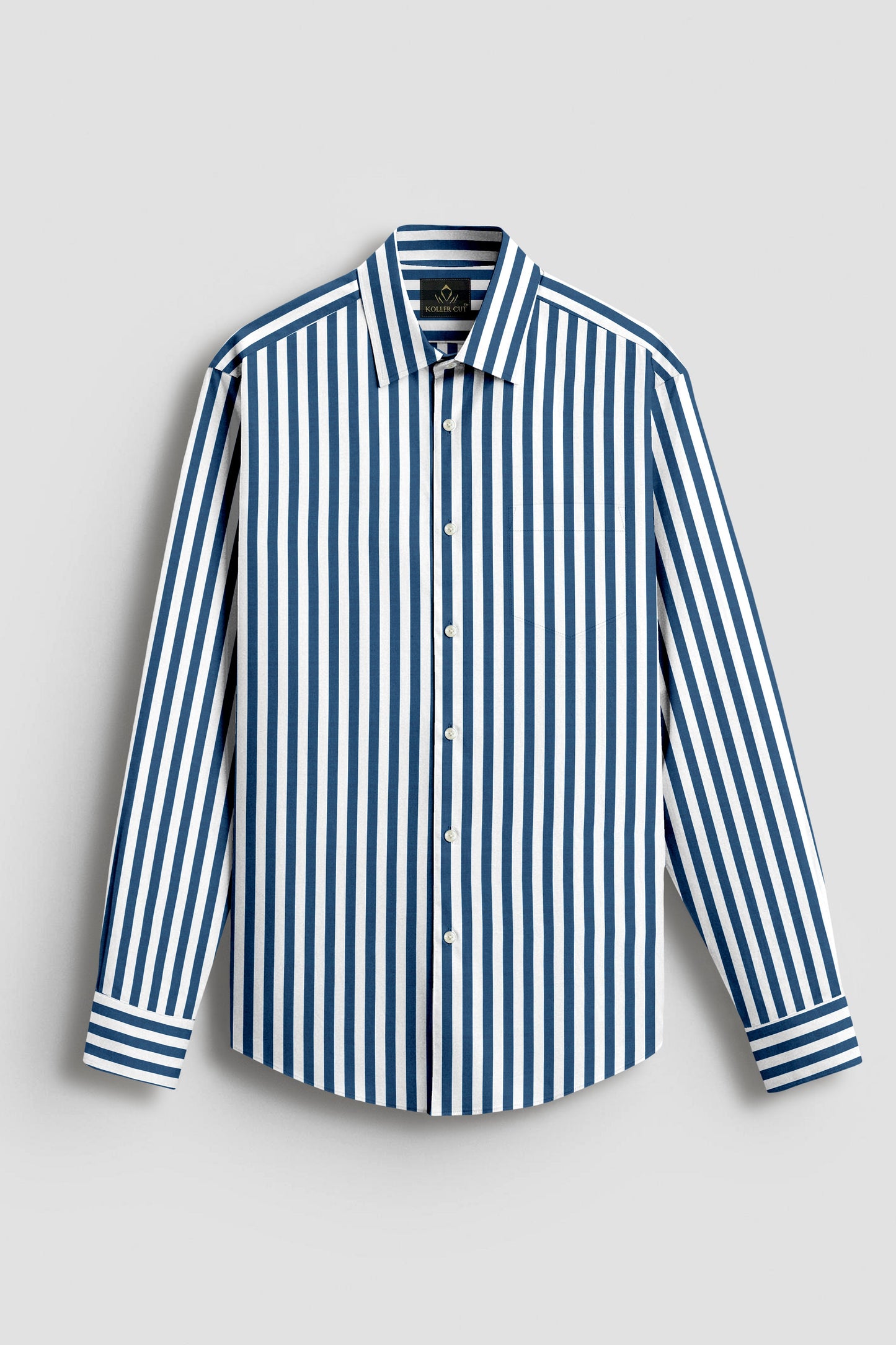 White and Victoria Blue Chalk Stripes Cotton Shirt