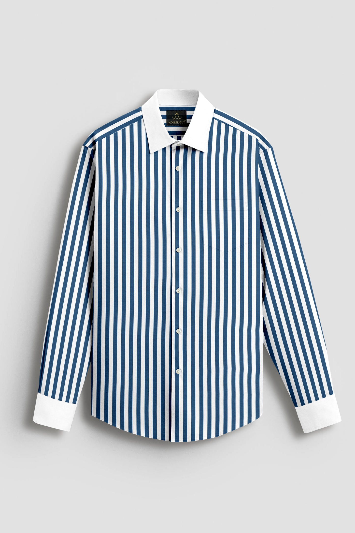 White and Victoria Blue Chalk Stripes Designer Cotton Shirt