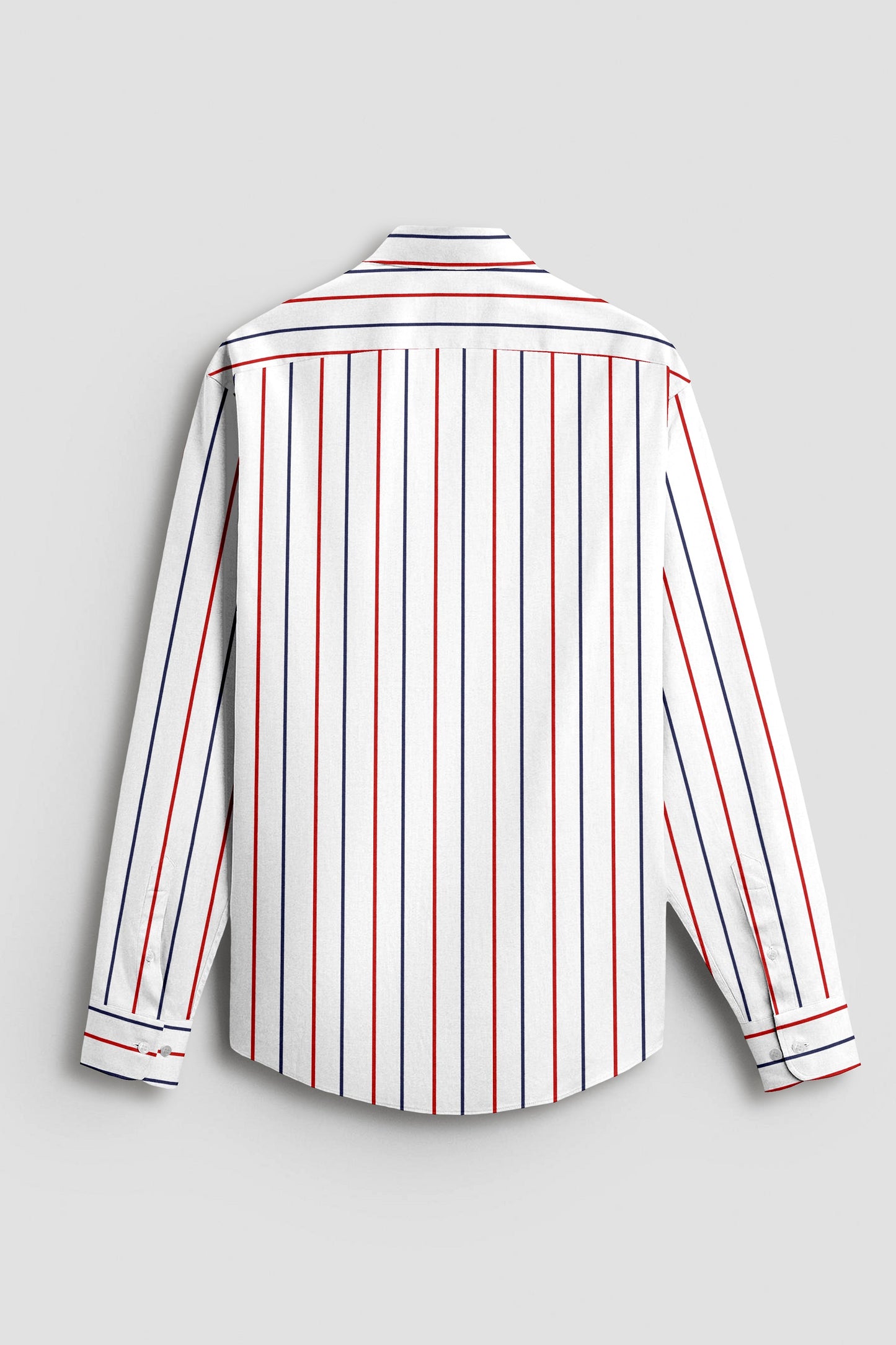 White with Scarlet Red and Navy Stripes Cotton Shirt