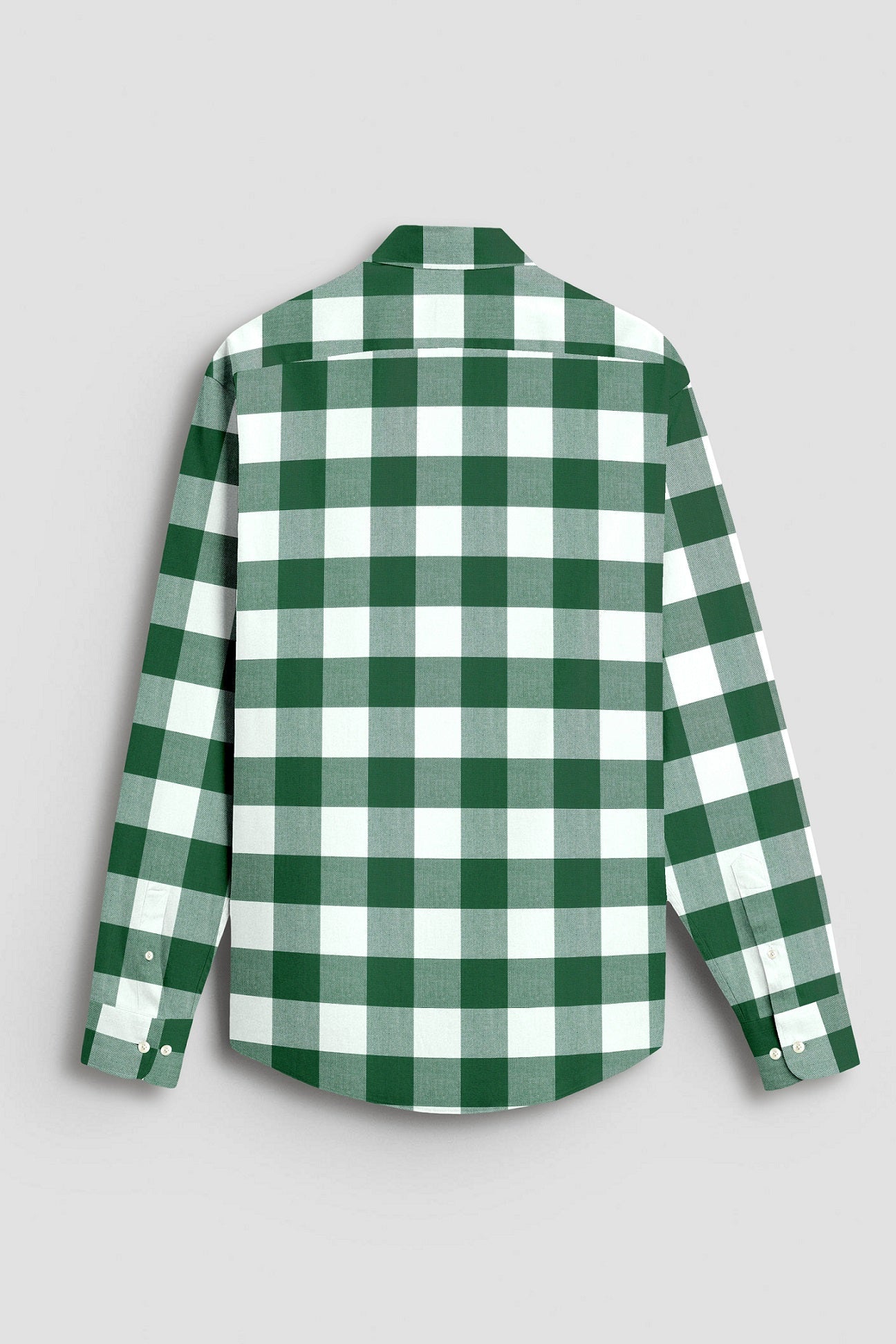 White and Emerald Green Buffalo Chekcs Oxford Cotton Shirt