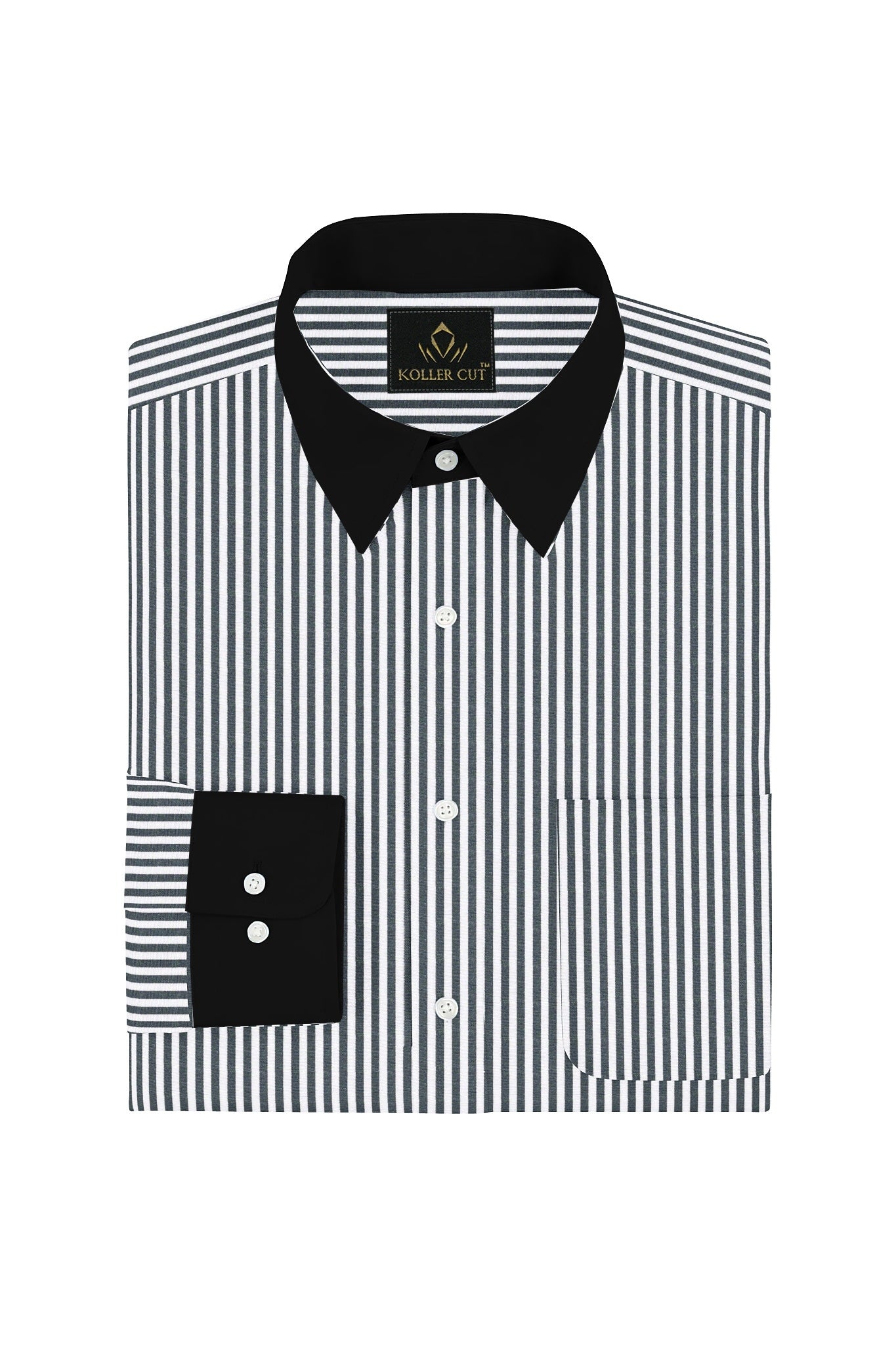 Charcoal Black and White Candy Stripes Designer Cotton Shirt