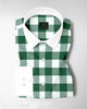 White and Emerald Green Buffalo Chekcs Oxford Designer Cotton Shirt