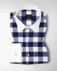 White and Ink Blue Buffalo Checks Designer Cotton Shirt