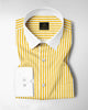 Lemon Yellow and White Candy Stripes Designer Cotton Shirt