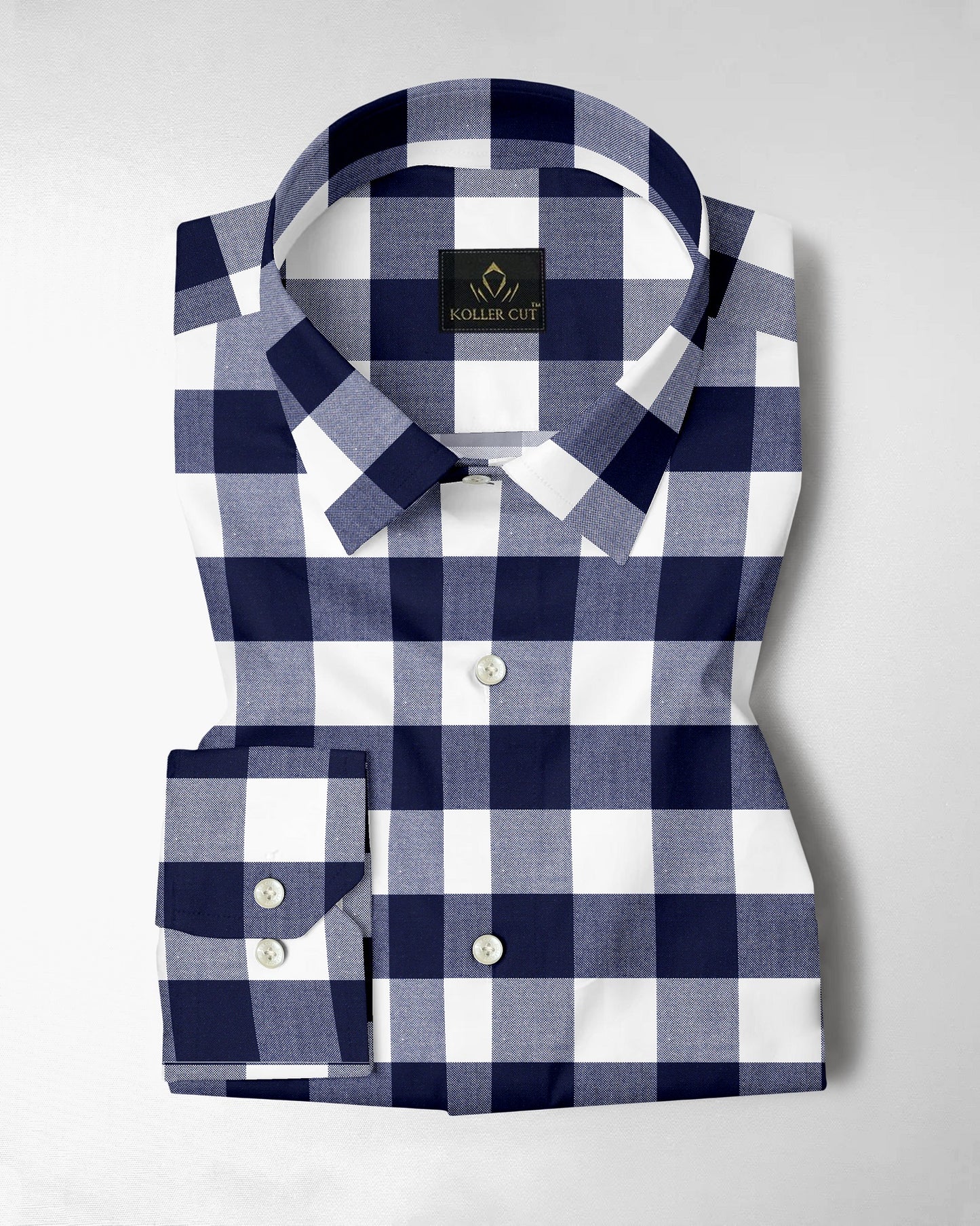 White and Ink Blue Buffalo Checks Cotton Shirt