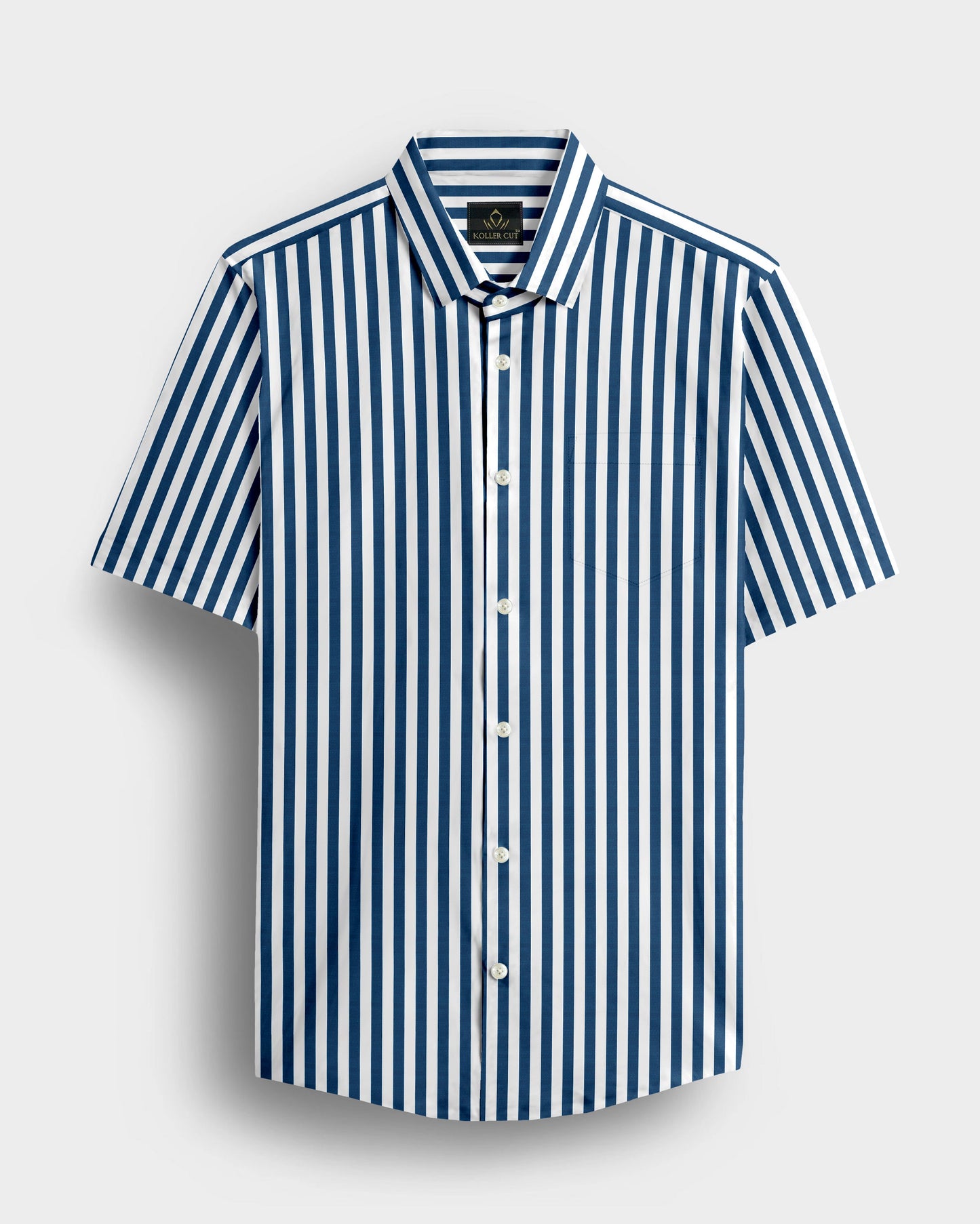 White and Victoria Blue Chalk Stripes Cotton Shirt