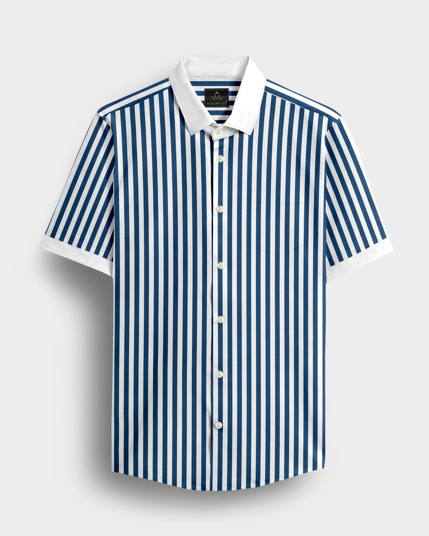 White and Victoria Blue Chalk Stripes Designer Cotton Shirt