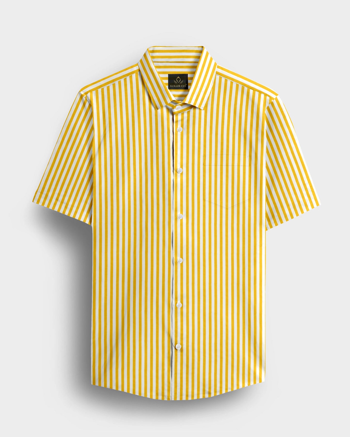 Lemon Yellow and White Candy Stripes Cotton Shirt