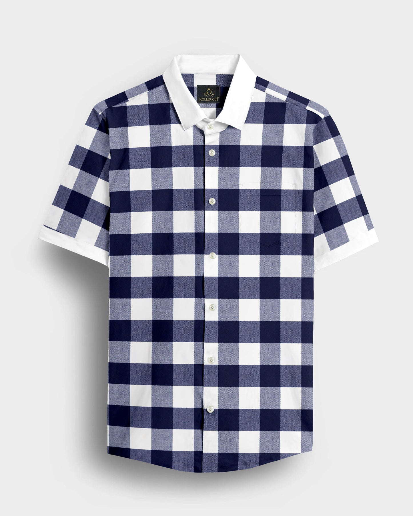 White and Ink Blue Buffalo Checks Designer Cotton Shirt